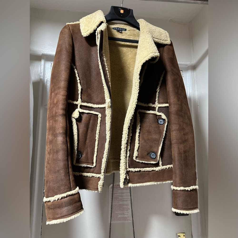 Theory Leather Sherpa Coat Medium